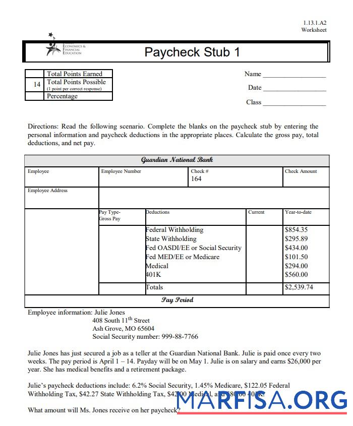 Blank Family Economics & Financial Education paycheck stub template
